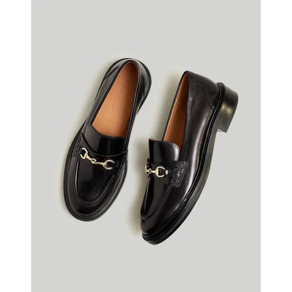 Madewell Frances Loafer Black Leather Gold Horsebit Bit Loafers Womens 9